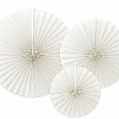 Conjunto de leques de papel branco em três tamanhos e formato circular