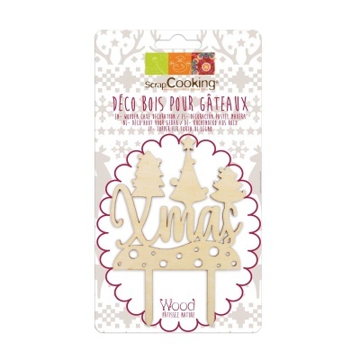 Decoração de madeira natural para bolos com tema natalício da ScrapCooking embalado