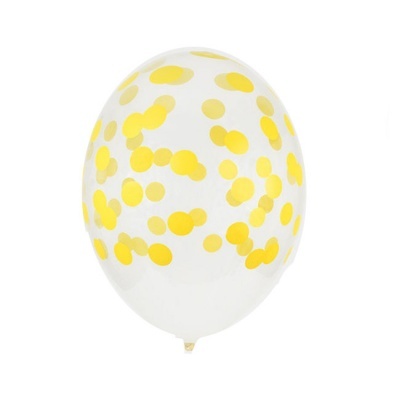 Balão transparente com confetes amarelos