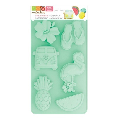 Moldes de silicone verdes para bolachas com várias formas em embalagem da ScrapCooking