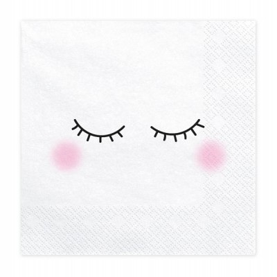Guardanapo branco com desenho de olhos fechados e bochechas cor-de-rosa
