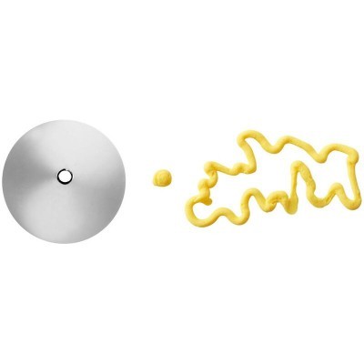 Disco metálico prateado, pequeno pedaço amarelo e forma irregular amarela em fundo branco