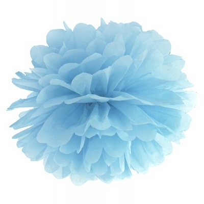 Pom-pom decorativo azul claro em papel sobre fundo branco