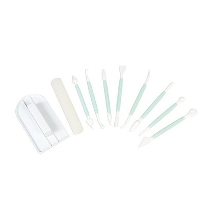 Conjunto de utensílios para manicure em verde água e branco com base e lixa