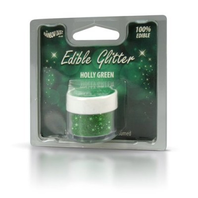 Embalagem de glitter comestível verde holly green