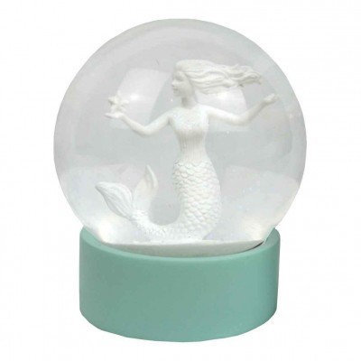 Globo de neve com sereia branca em base azul