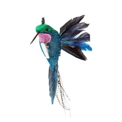 Pássaro decorativo com penas e lantejoulas coloridas