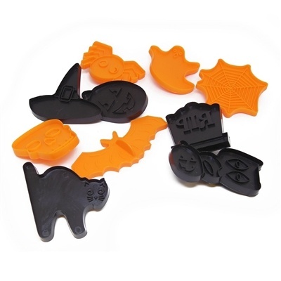 Formas de Halloween em plástico preto e laranja para decoração ou cozinha