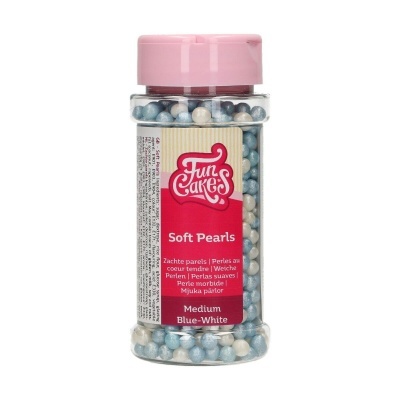 Frasco de pérolas de açúcar FunCakes Soft Pearls Medium Blue-White