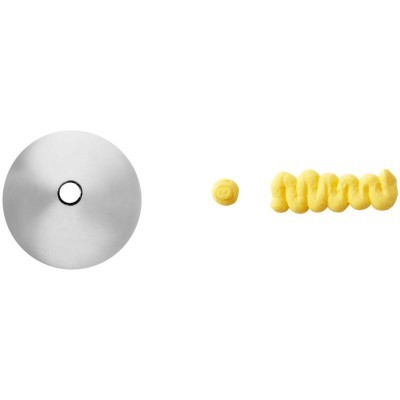 Disco metálico redondo e creme amarelo sobre fundo branco