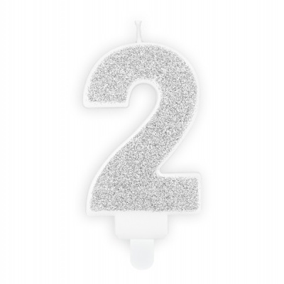 Vela de aniversário número 2 com glitter prateado