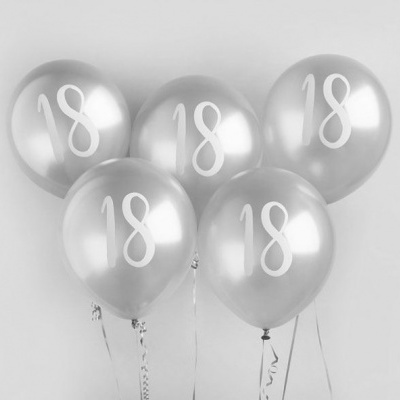 Balões prateados com número 18 impresso