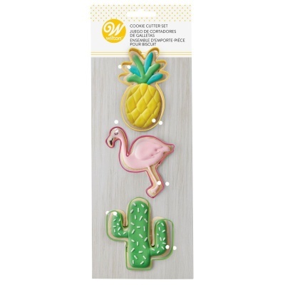 Conjunto de cortadores de bolachas Wilton com formas de ananás, flamingo e cacto em embalagem