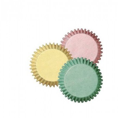 Formas de papel para cupcakes amarelo, verde e rosa