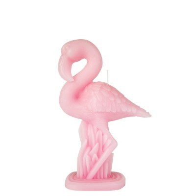 Vela decorativa em forma de flamingo cor-de-rosa com texturas detalhadas
