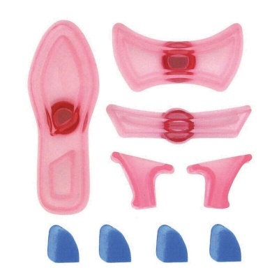 Conjunto de peças de gel rosadas e azuis para conforto ou proteção