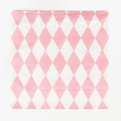 Guardanapo de papel com padrão de losangos cor-de-rosa e branco