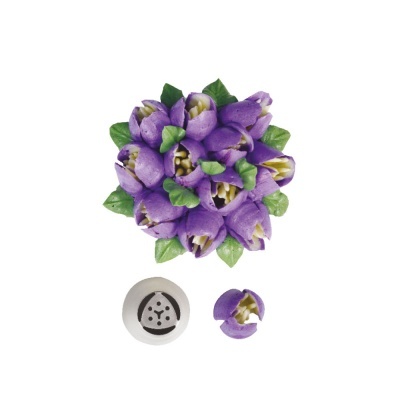 Flores decorativas roxas com suporte branco em fundo branco