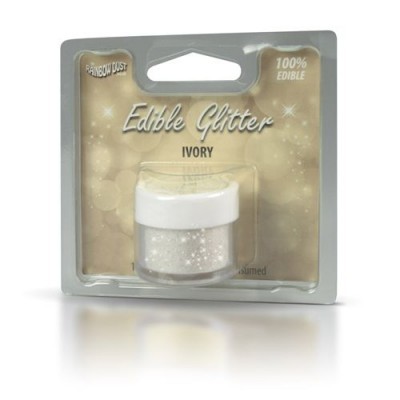Embalagem de glitter comestível marfim com texto Rainbow Dust, 100% Edible, Edible Glitter, Ivory