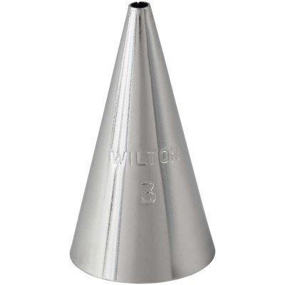 Bico de saco de pasteleiro prateado formato cônico com texto WILTON 3