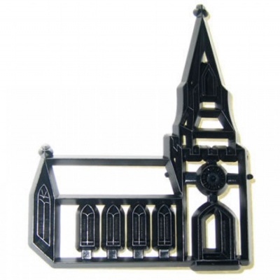 Forma metálica preta em formato de igreja gótica