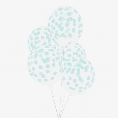Balões transparentes com bolinhas azuis