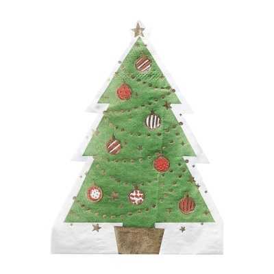 Guardanapo de papel com estampa de árvore de Natal verde decorada