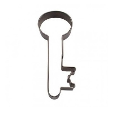 Forma de cortar biscoitos em metal prateado no formato de chave antiga