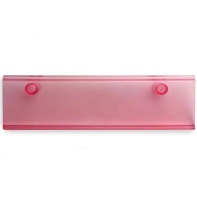 Painel retangular de plástico rosa translúcido com dois botões