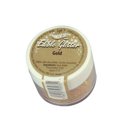 Frasco pequeno de glitter comestível dourado Rainbow Dust com tampa branca