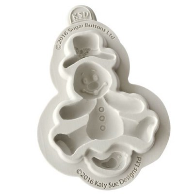 Molde de silicone branco em forma de boneco de neve com chapéu e botões