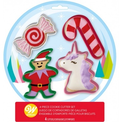 Conjunto de 4 cortadores de biscoitos com formas festivas em cartão azul