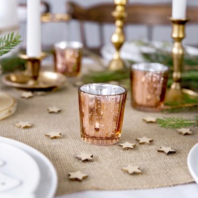 Castiçais de vidro metálico cobre com decoração de mesa natalícia