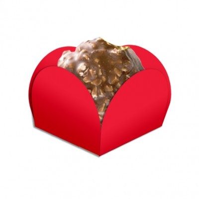 Bombom de chocolate em embalagem vermelha em forma de flor