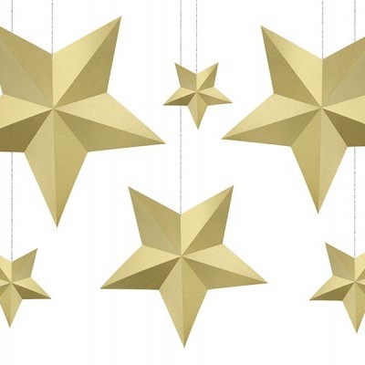 Cinco estrelas decorativas suspensas em várias dimensões, cor bege, textura lisa