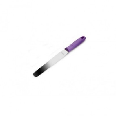Faca de cozinha com cabo roxo e lâmina metálica longa