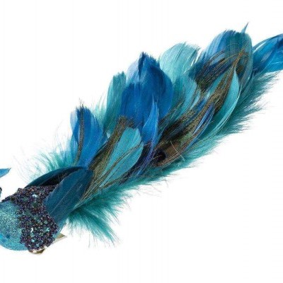 pena decorativa azul com corpo de pássaro brilhante