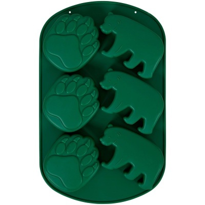 Forma de silicone verde com formas de patas e ursos