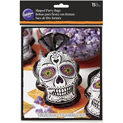 Pacote de sacos para festa em forma de caveira decorada colorida