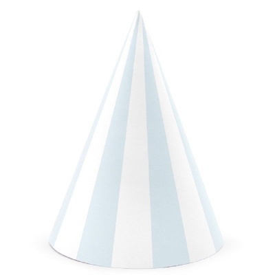 Chapéu de festa cone riscas azul claro e branco