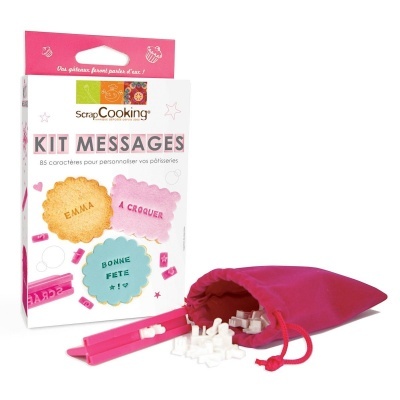 Kit de mensagens ScrapCooking para pastelaria com caracteres e aplicador em saco rosa