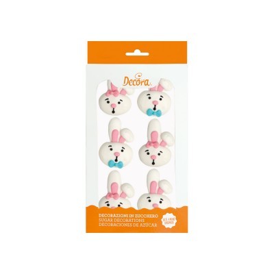 Embalagem de decorações de açúcar Decora com coelhos brancos e detalhes coloridos