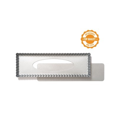 Forma retangular para tartes com base perfurada e bordas antiderrapantes cinza