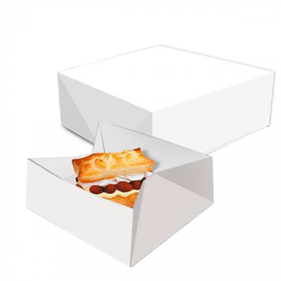 Caixa branca aberta com pastel de nata dentro