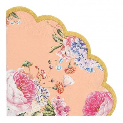 Guardanapo decorativo de papel com padrão floral e borda dourada ondulada