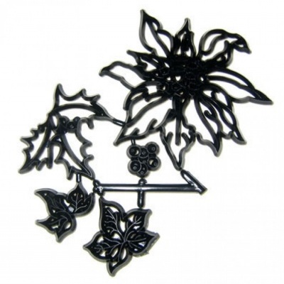 Enfeite decorativo em metal preto com padrão floral sobre fundo branco