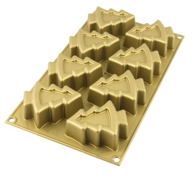 Forma de silicone dourada com cavidades em forma de árvore de Natal