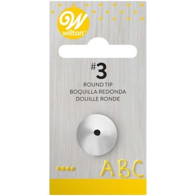 Ponta redonda Wilton n.º 3 para decoração, metal, em embalagem cinza claro e amarelo