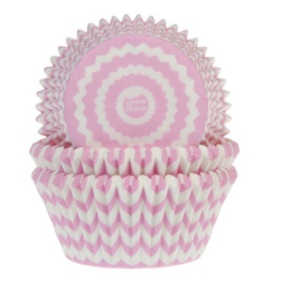 Forminhas de papel para cupcakes rosa e branco com padrão zig zag