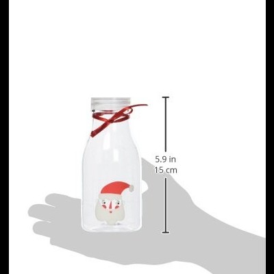 Garrafa de vidro com decoração de Papai Noel e laço vermelho.